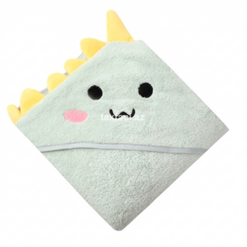 Uşaq &Uuml;&ccedil;&uuml;n Kap&uuml;şonlu Hamam Dəsmalı &ndash; Yaşıl Dinozavr