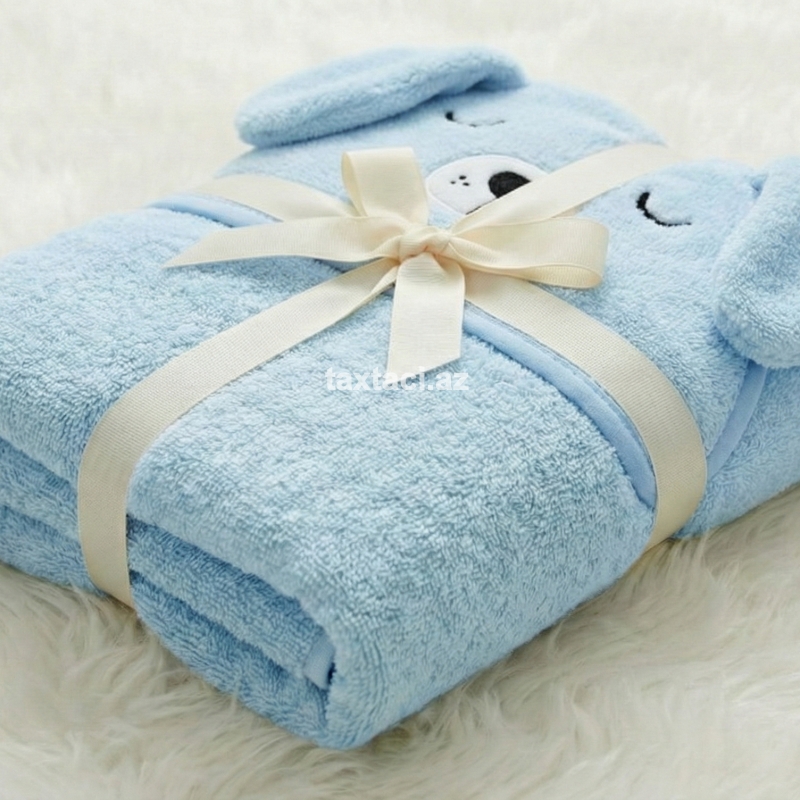 Uşaq &Uuml;&ccedil;&uuml;n Kap&uuml;şonlu Hamam Dəsmalı &ndash; Mavi K&ouml;pək