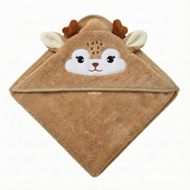 Uşaq &Uuml;&ccedil;&uuml;n Kap&uuml;şonlu Hamam Dəsmalı &ndash; Qəhvəyi Maral