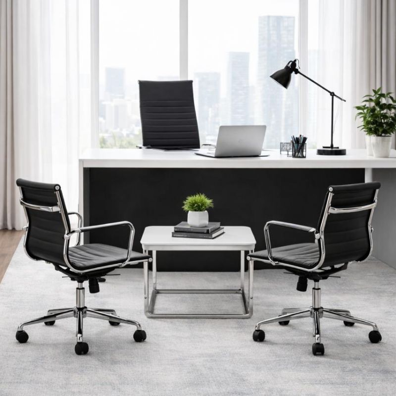 M&uuml;asir Dizaynlı Ofis Kreslosu &ndash; Dəri Oturacaq, Xrom Ayaq, Təkərli və H&uuml;nd&uuml;rl&uuml;y&uuml; Tənzimlənən | Taxtaci.az