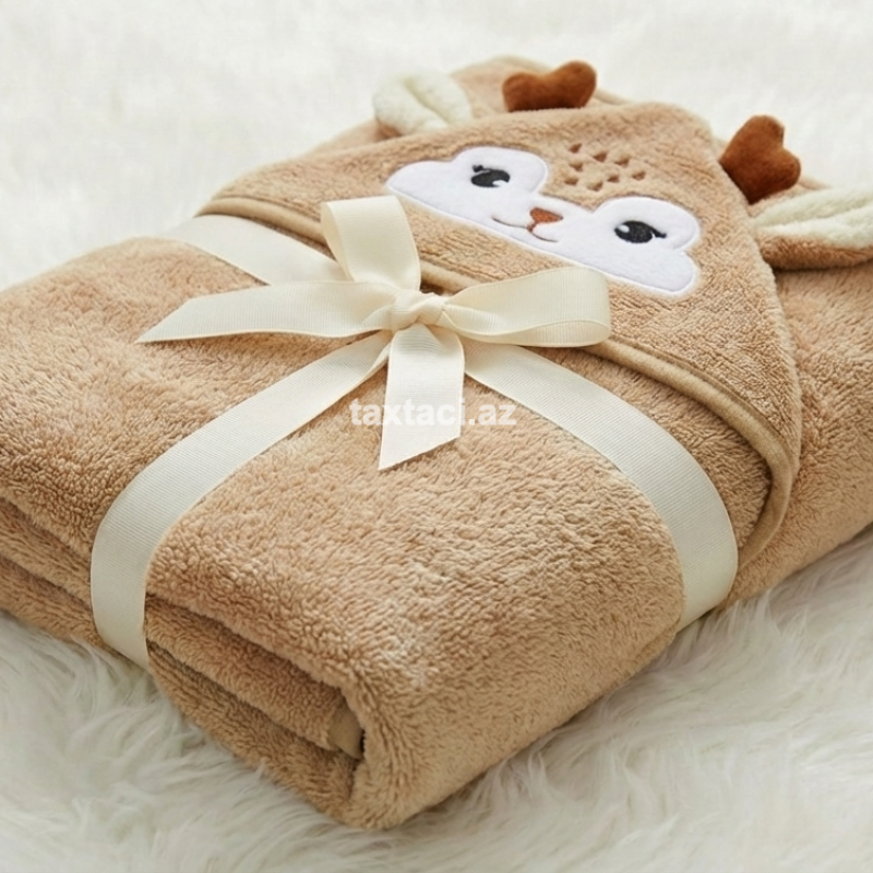 Uşaq &Uuml;&ccedil;&uuml;n Kap&uuml;şonlu Hamam Dəsmalı &ndash; Qəhvəyi Maral